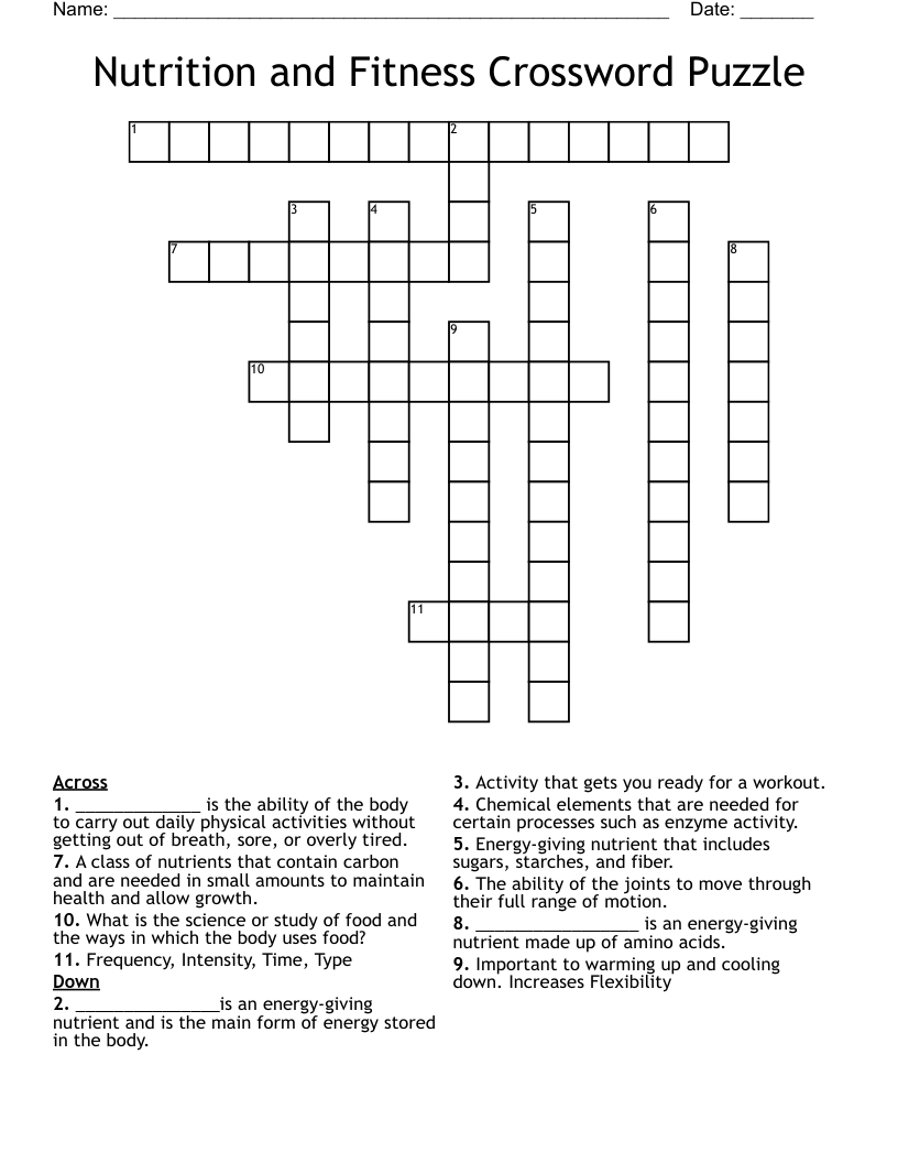 Nutrition And Fitness Crossword Puzzle WordMint