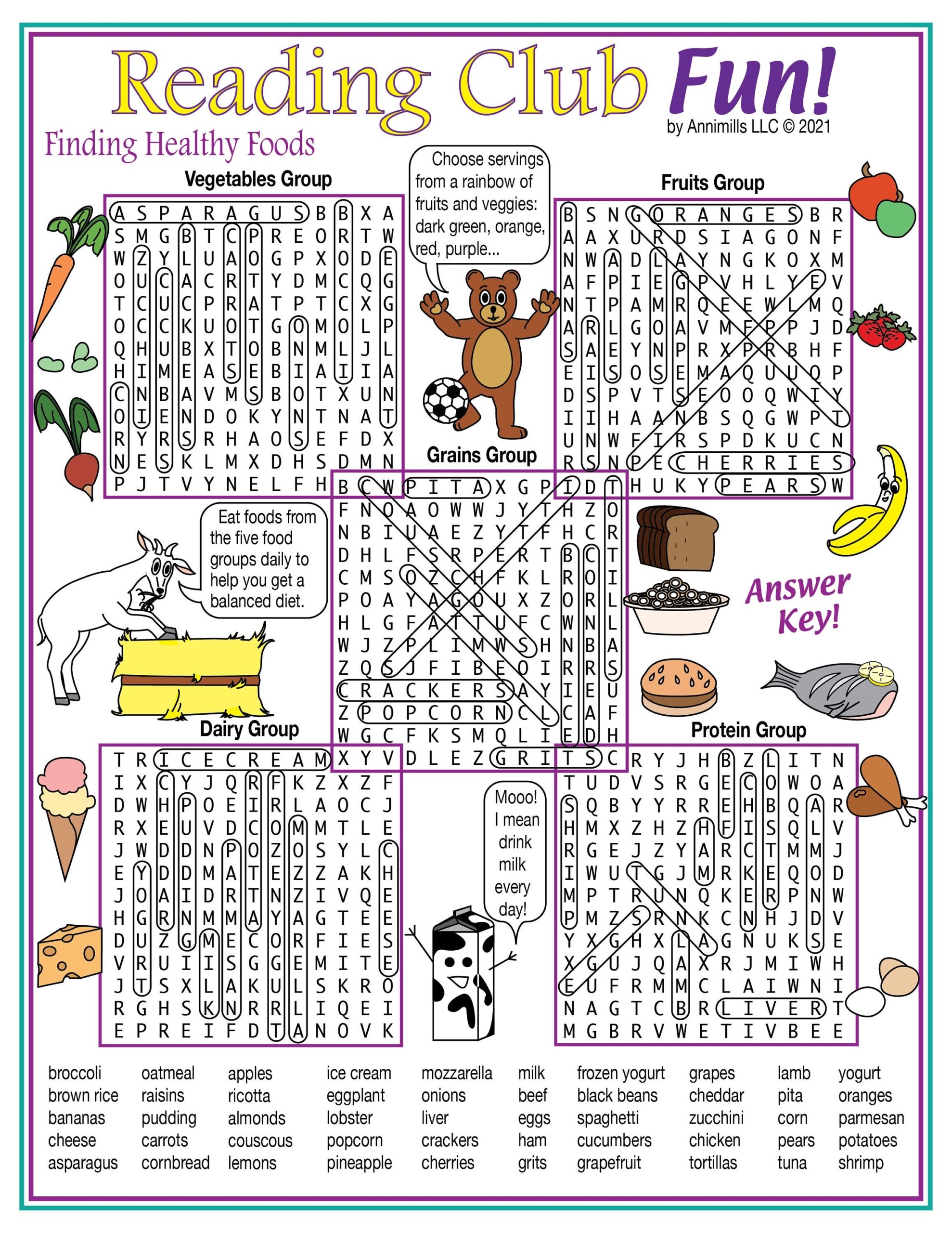 Nutrition And Food Groups Word Search Printable Puzzle 