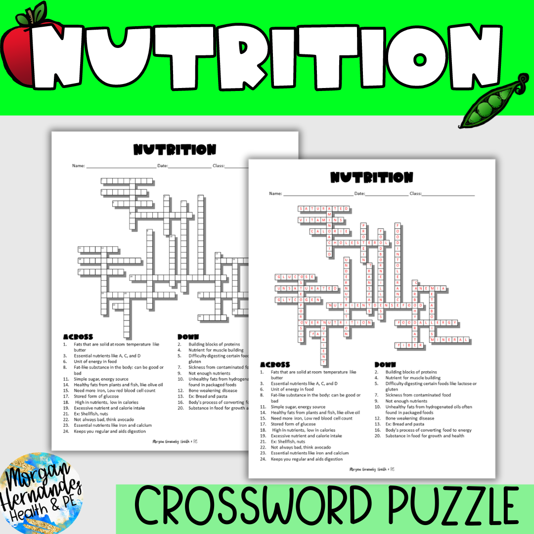 Nutrition Crossword Puzzle Classful