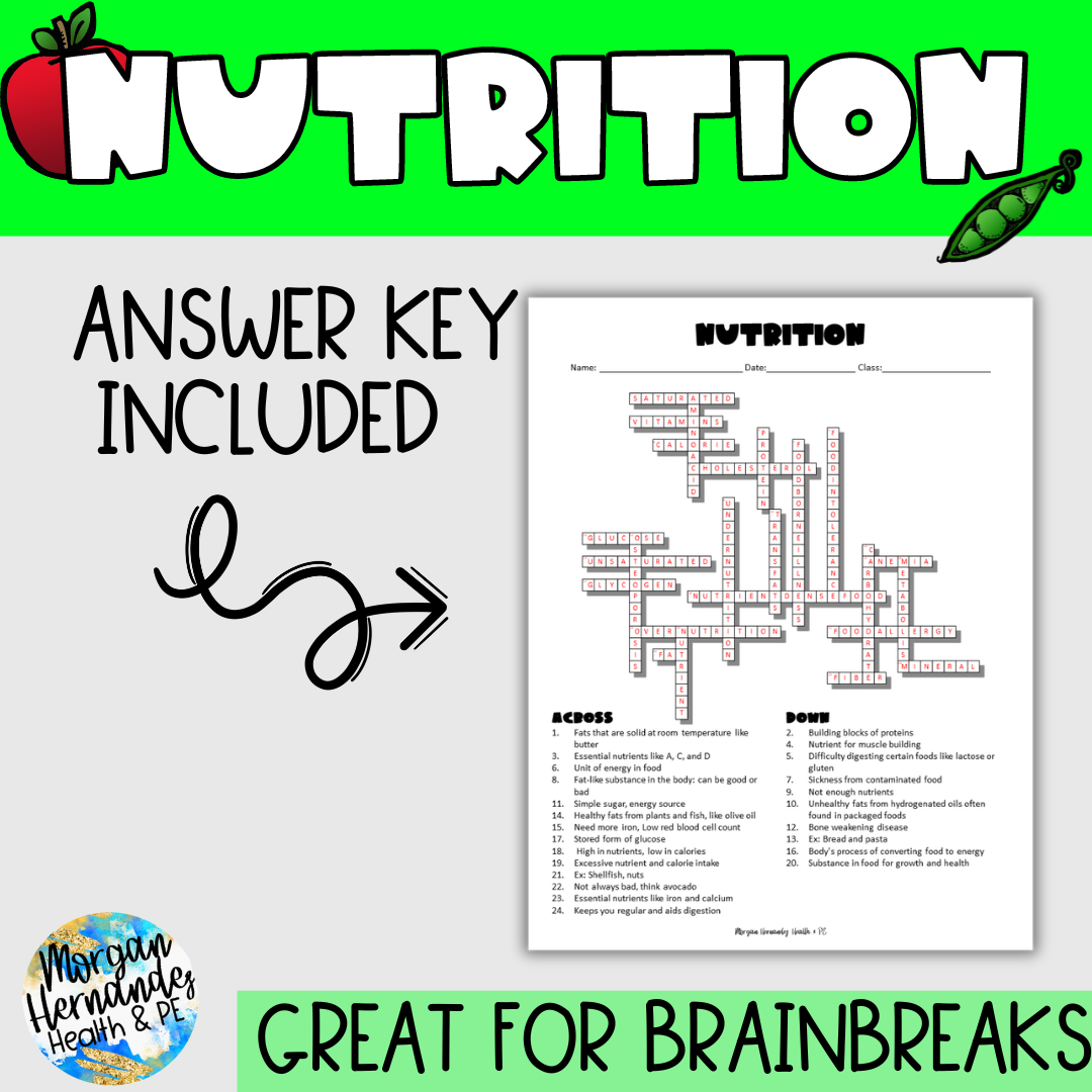 Nutrition Crossword Puzzle Made By Teachers