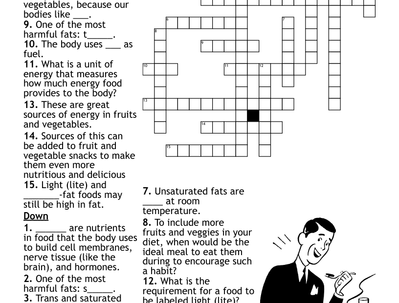 Nutrition Crossword Puzzle WordMint