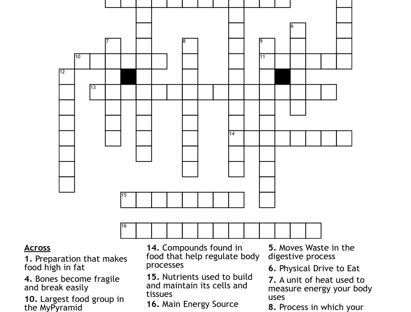 Nutrition Crossword WordMint