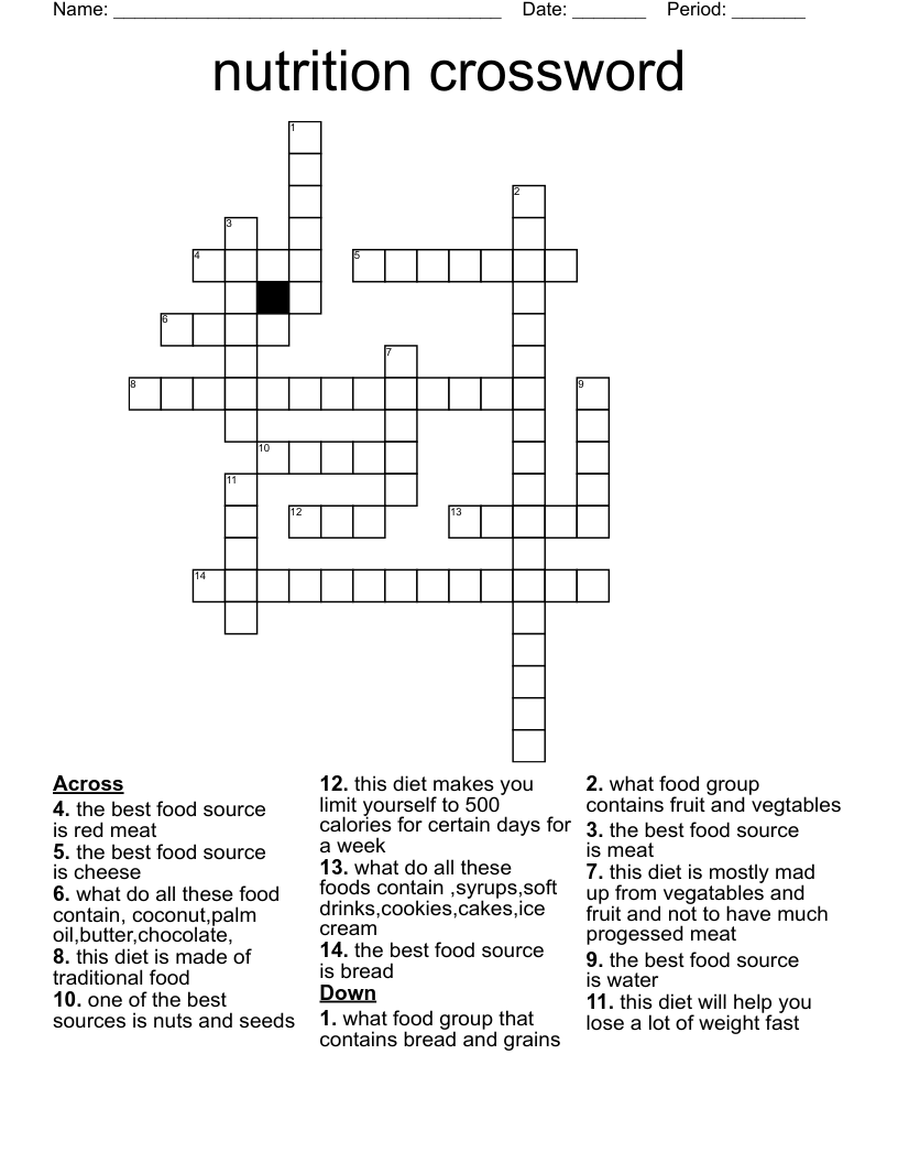 Nutrition Crossword WordMint