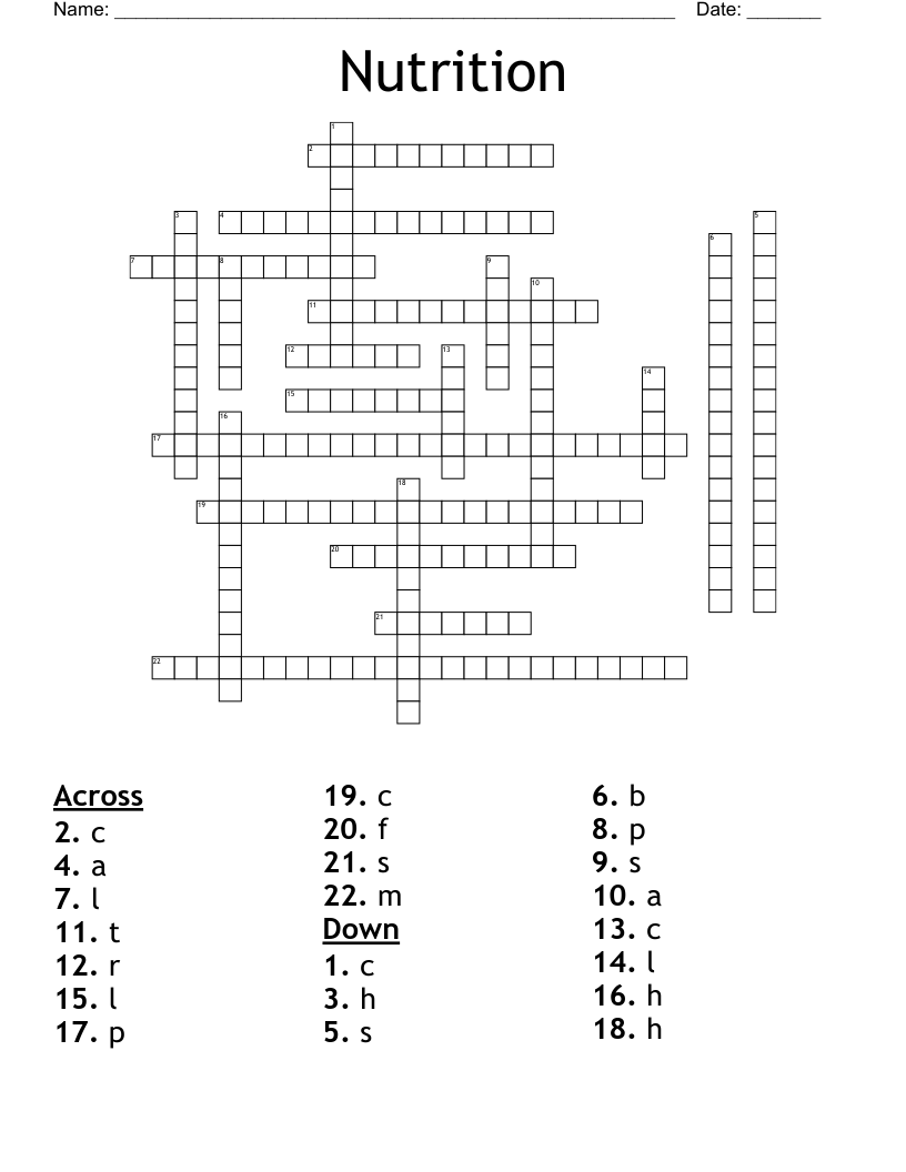 Nutrition Crossword WordMint