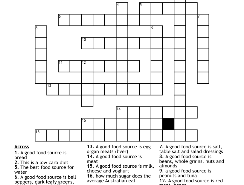 Nutrition Crossword WordMint