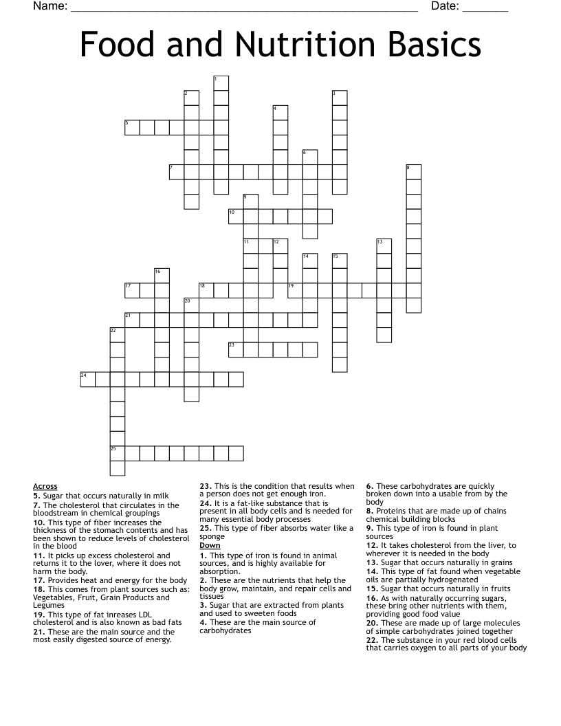 Nutrition Crosswords Word Searches Bingo Cards WordMint