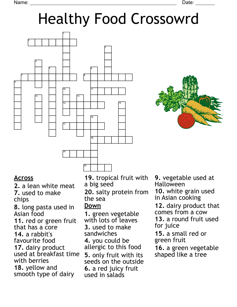 Nutrition Game Board Crossword WordMint
