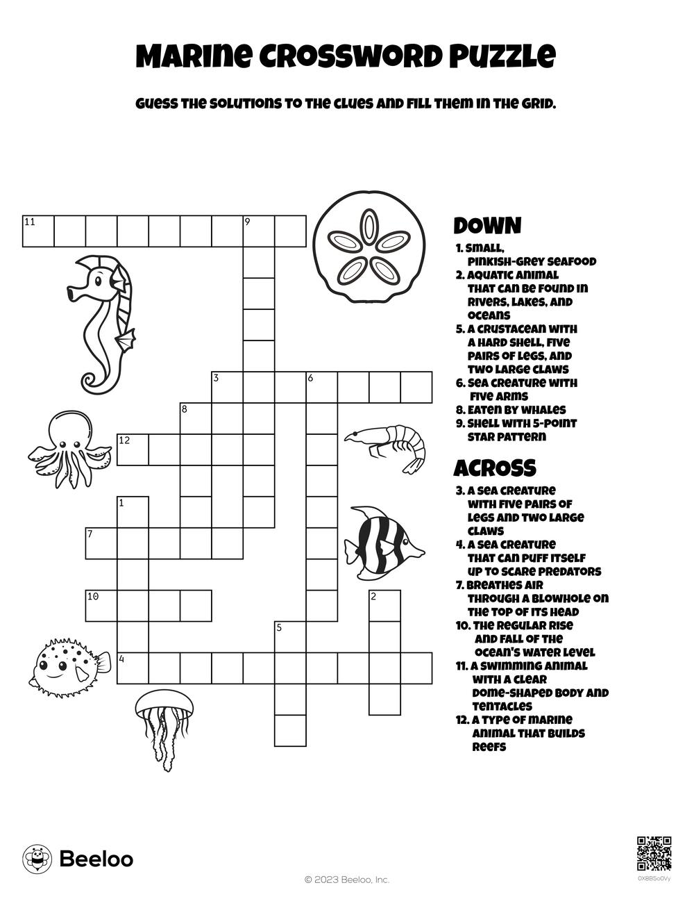 Ocean themed Crossword Puzzles Beeloo Printable Crafts And Worksheets Library