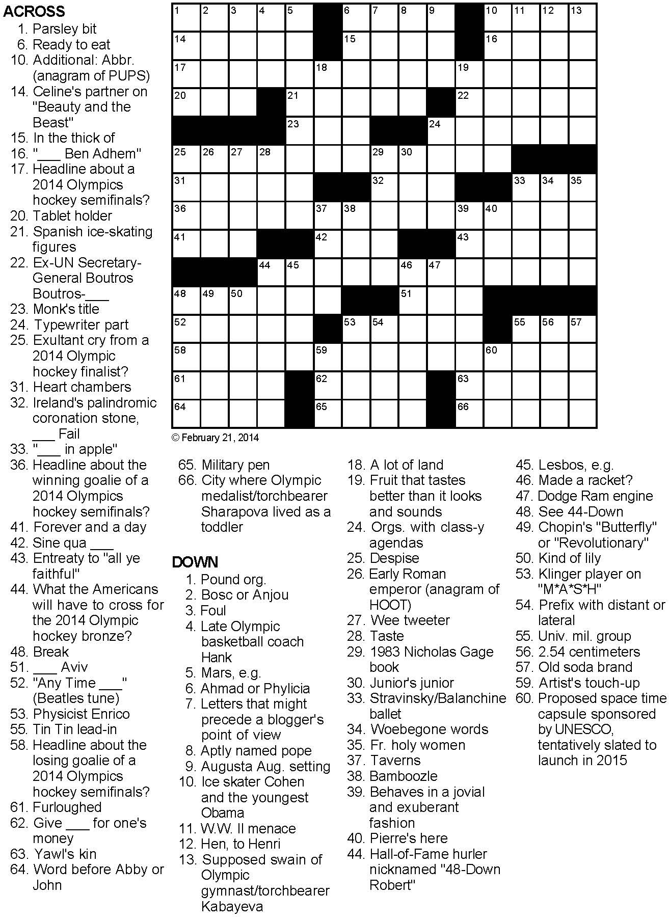 Olympic Hockey Shticks Crossword Puzzle Worksheets Library