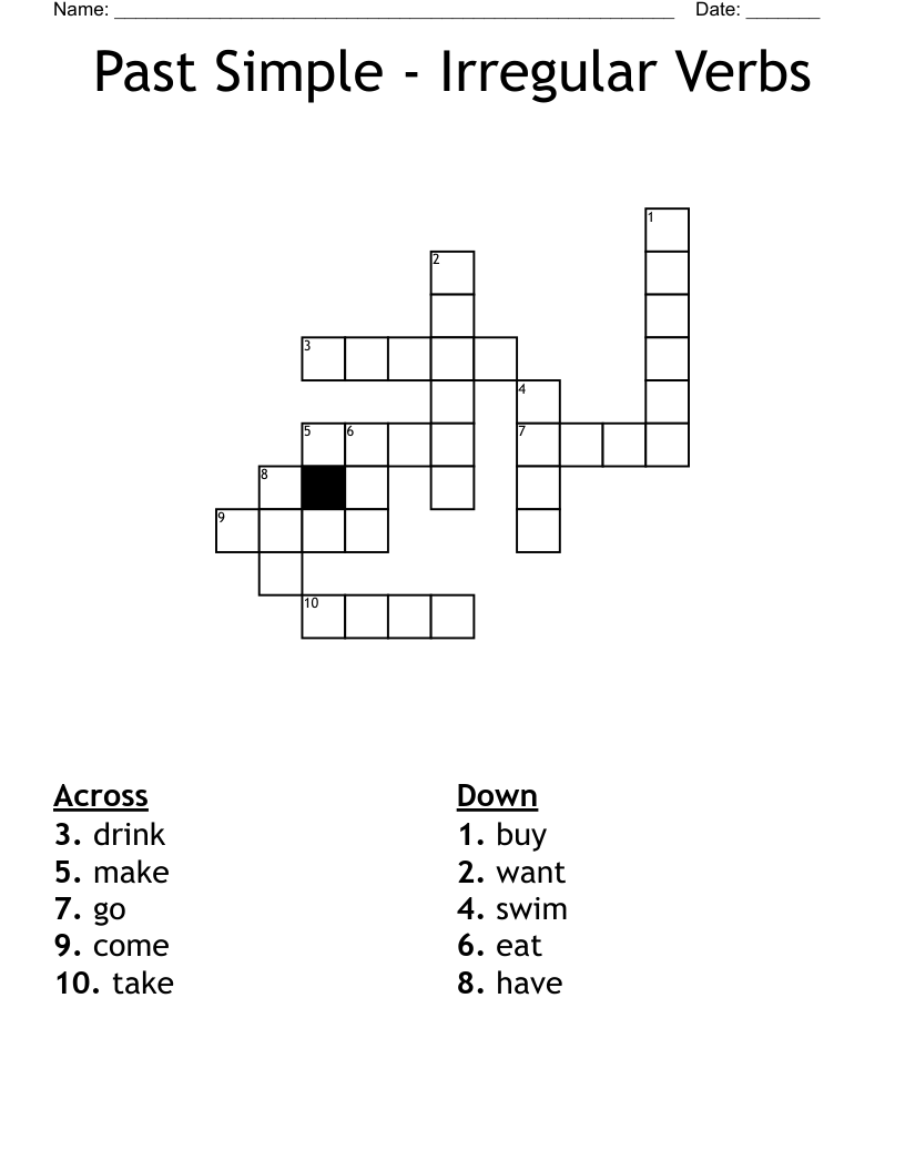 Past Simple Irregular Verbs Crossword WordMint
