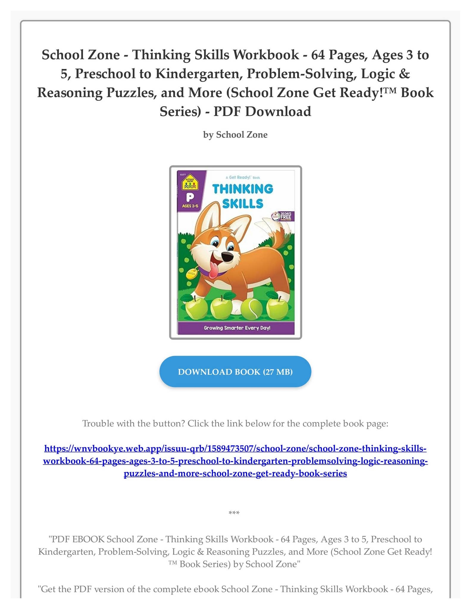 PDF EBOOK School Zone Thinking Skills Workbook 64 Pages Ages 