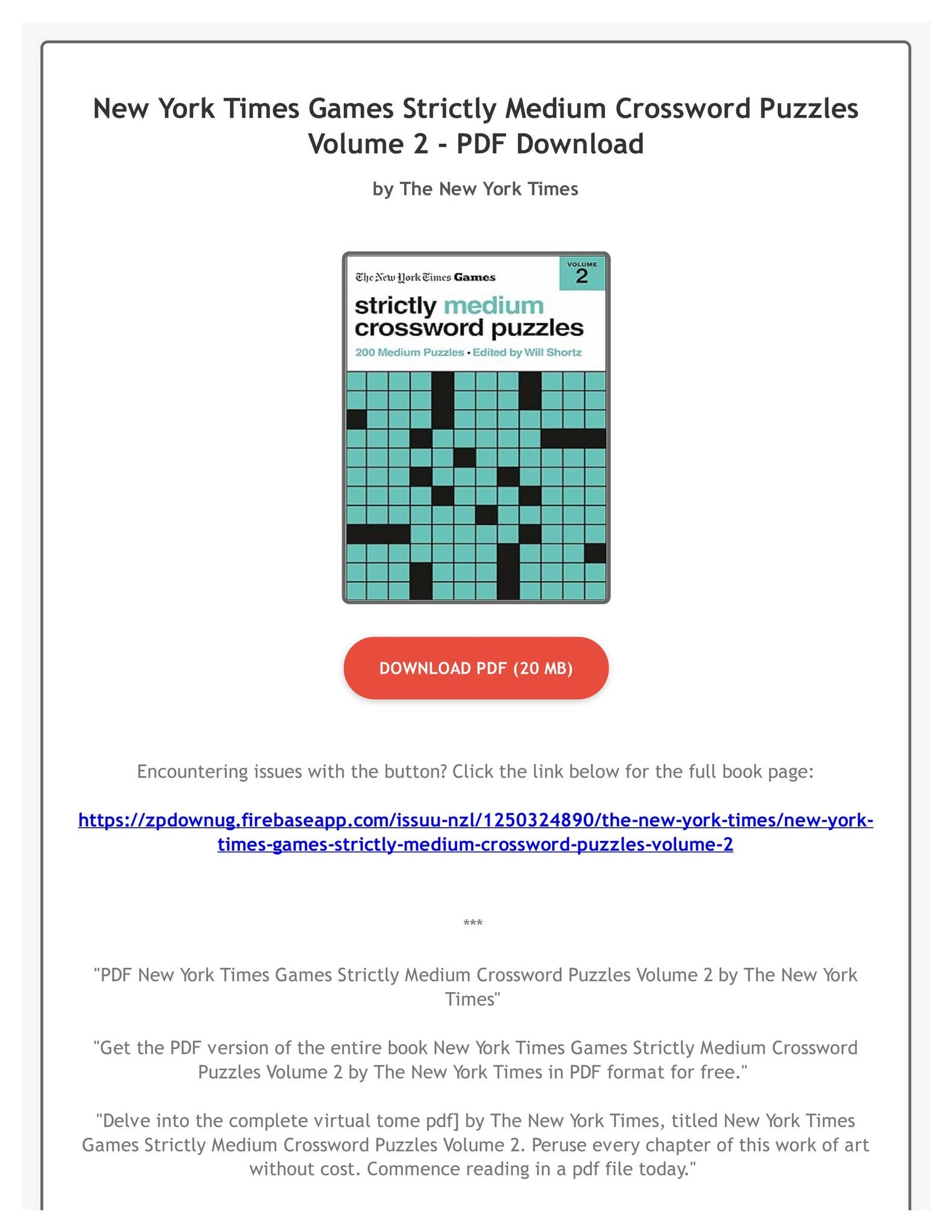 PDF New York Times Games Strictly Medium Crossword Puzzles Volume 2 By The New York Times By LeoniePourosim Issuu