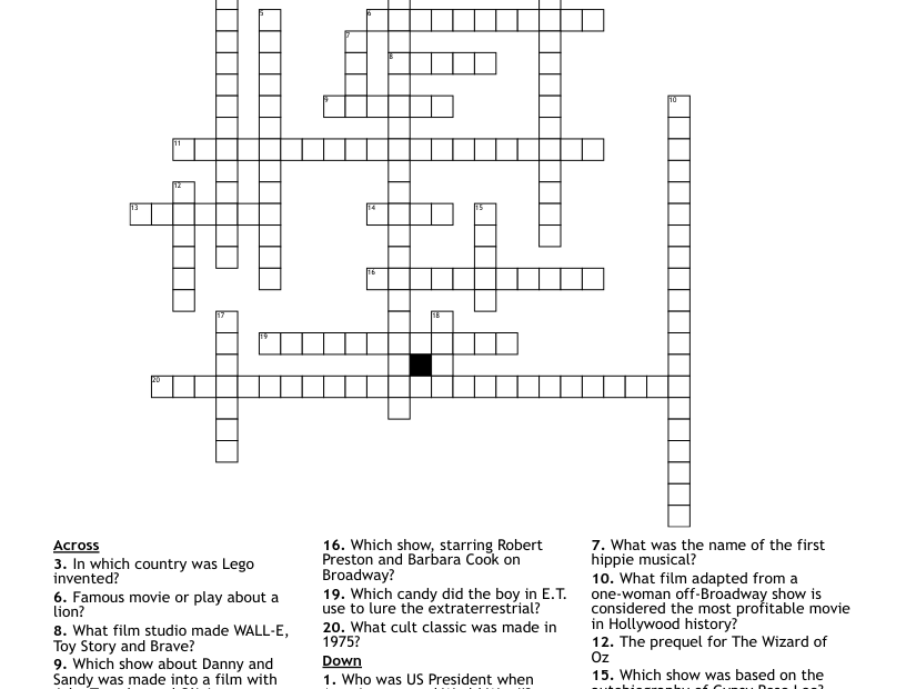 Pop Culture Crossword WordMint