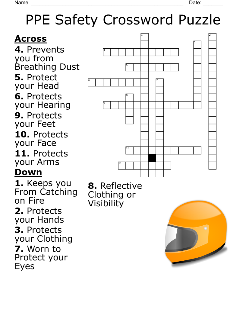 PPE Safety Crossword Puzzle WordMint