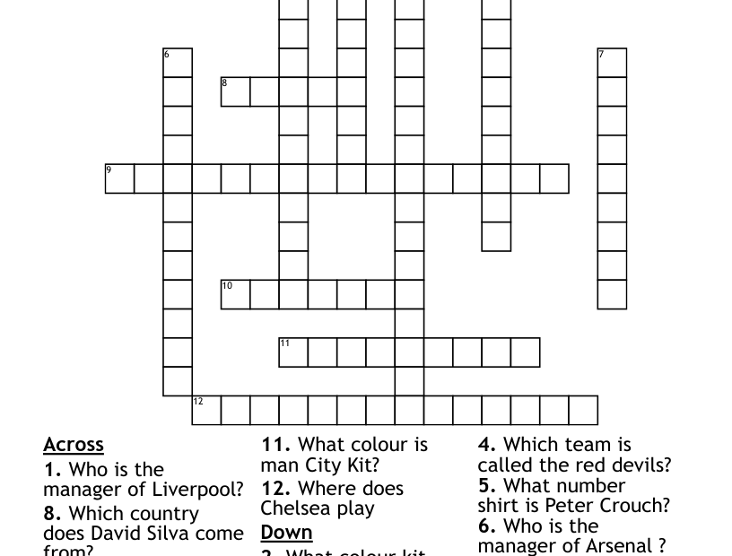 Premier League Teams Crossword WordMint