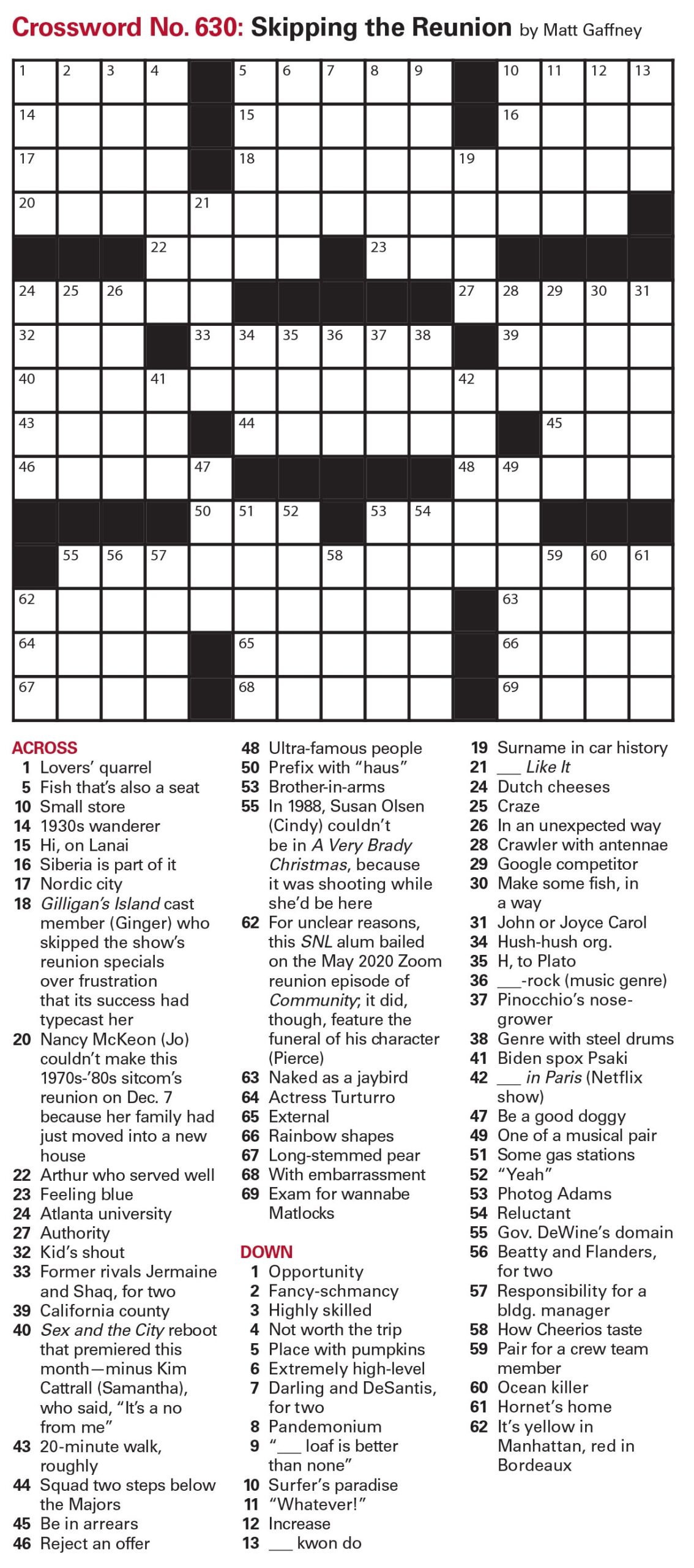 Printable Crossword Issue December 31 2021 January 7 2022 