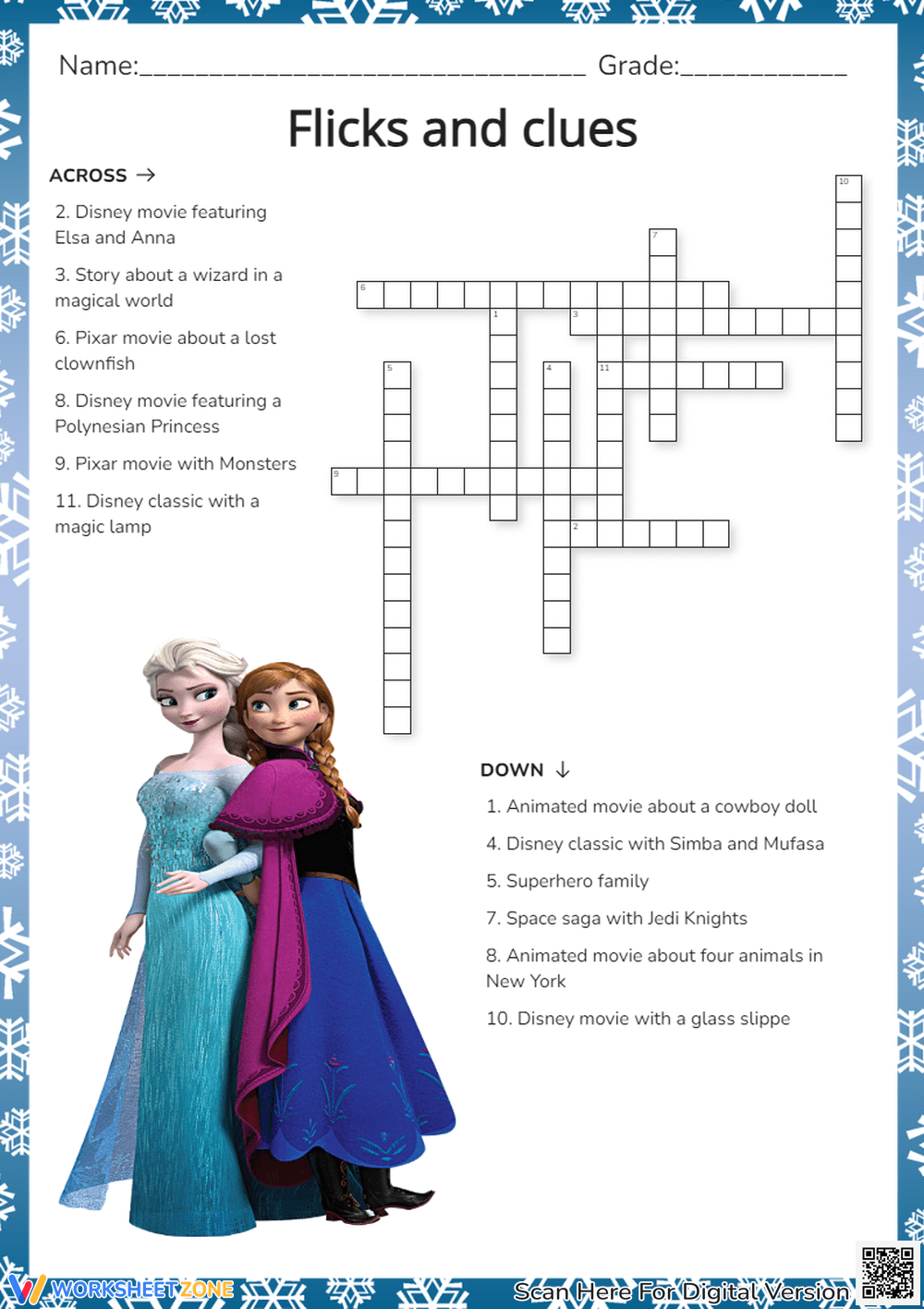 Printable Grade 2 Disney Crossword Puzzles Worksheets