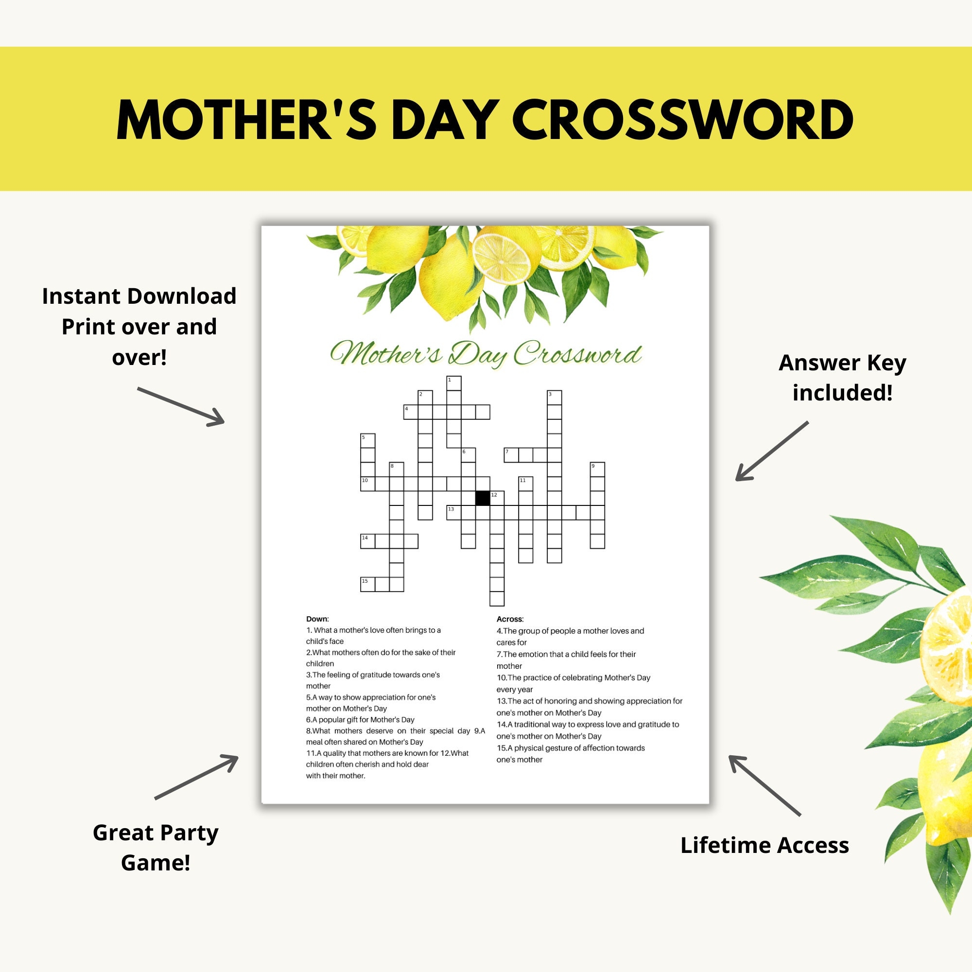Printable Mother s Day Crossword Puzzle With Answers Test Your 