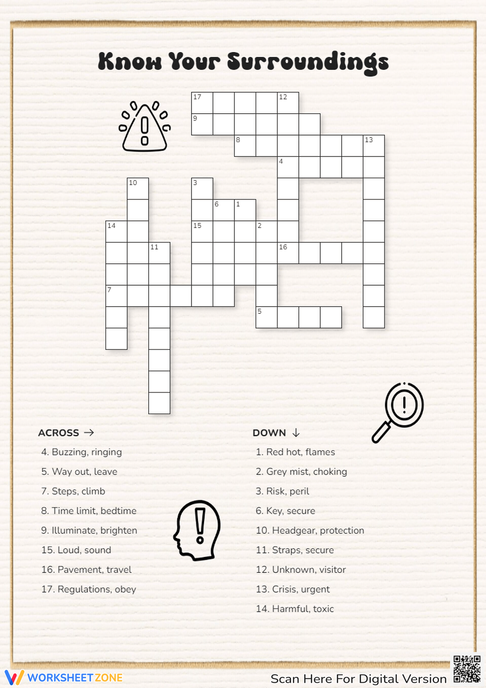 Printable Safety Crossword Puzzle Worksheets
