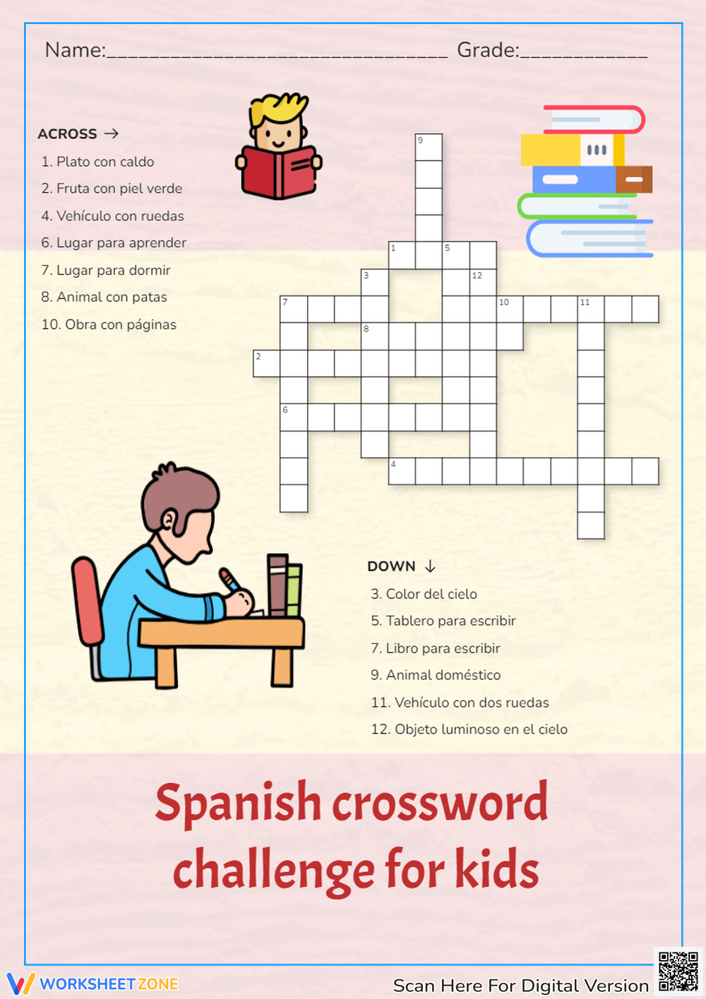 Printable Spanish Crossword Puzzle Worksheets