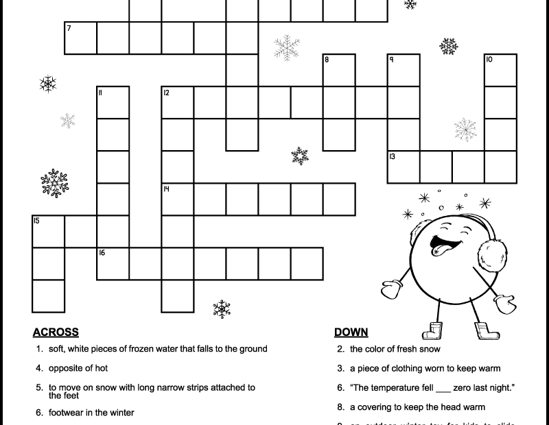 Printable Winter Crossword Puzzles For Kids Tree Valley Academy Worksheets Library