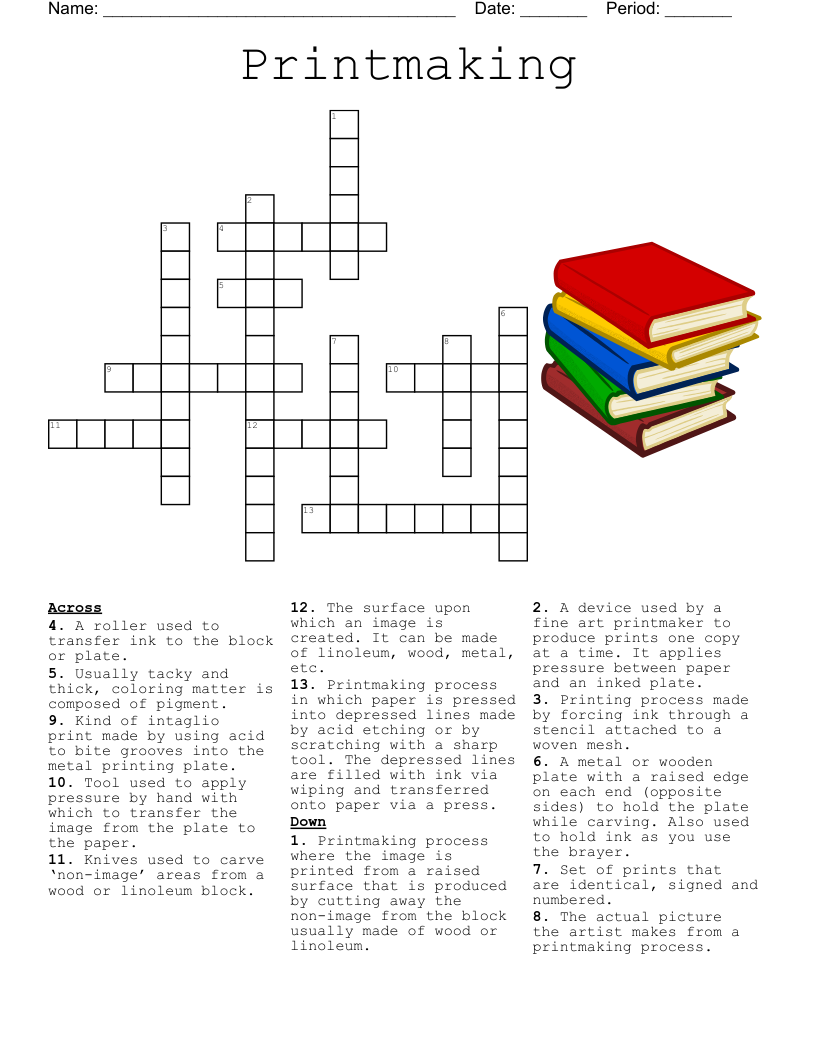PRINTMAKING TERMS Crossword WordMint