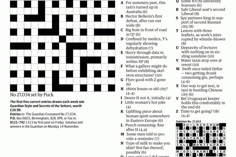 Prize Crossword No 27 034 Crosswords The Guardian
