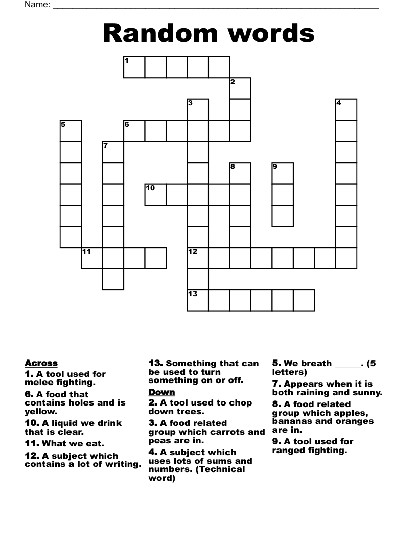 Random Words Crossword WordMint