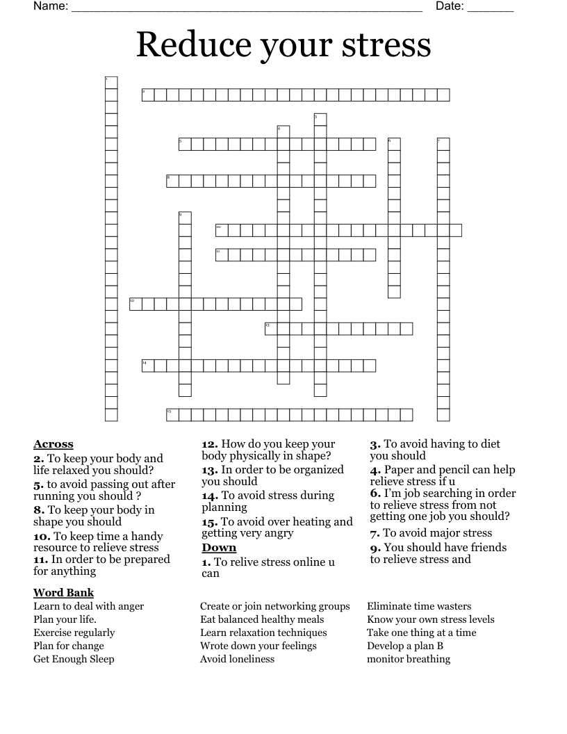 Reduce Your Stress Crossword WordMint