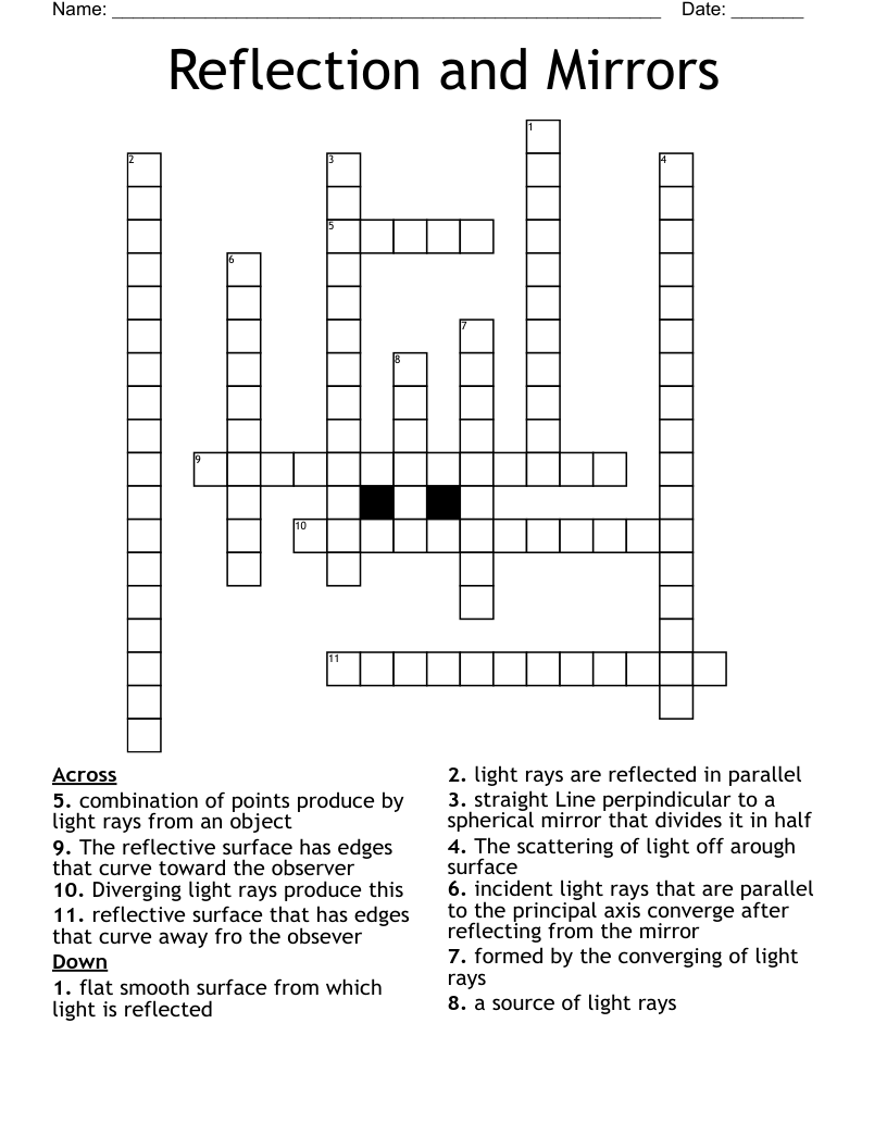 Reflection And Mirrors Crossword WordMint