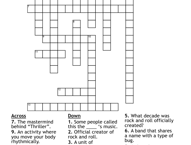 Rock And Roll Crossword WordMint