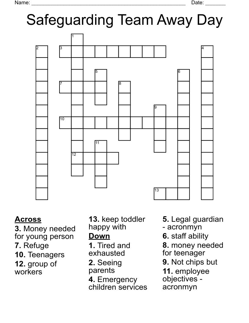 Safeguarding Team Away Day Crossword WordMint