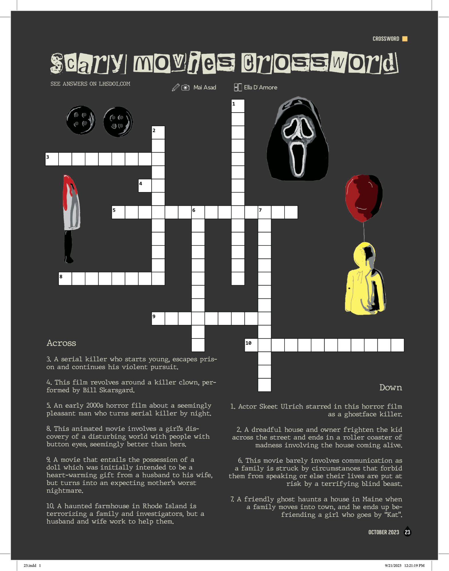 Scary Movies Crossword Drops Of Ink