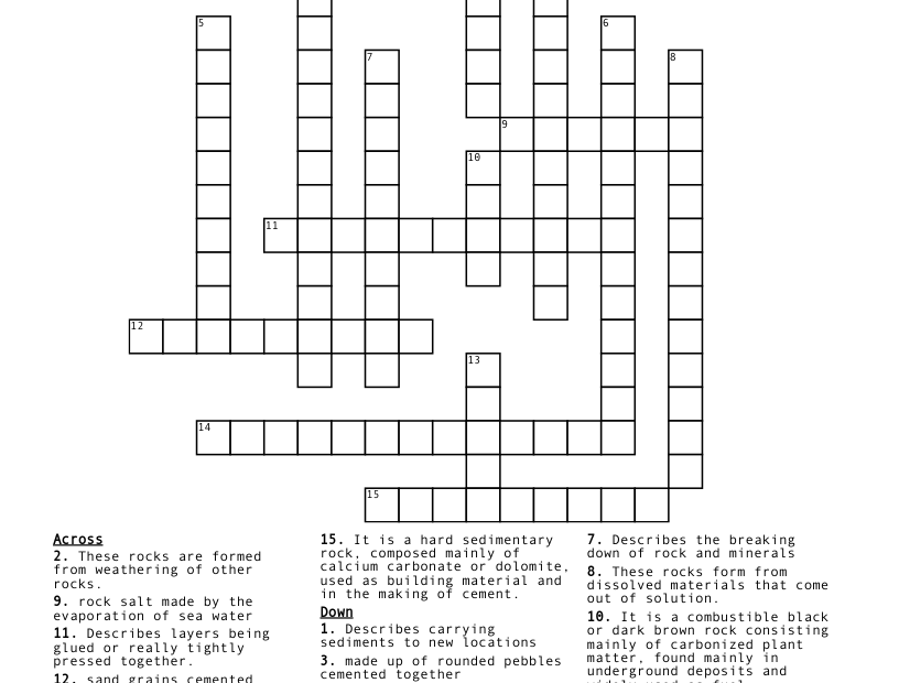Sedimentary Rocks Crossword WordMint