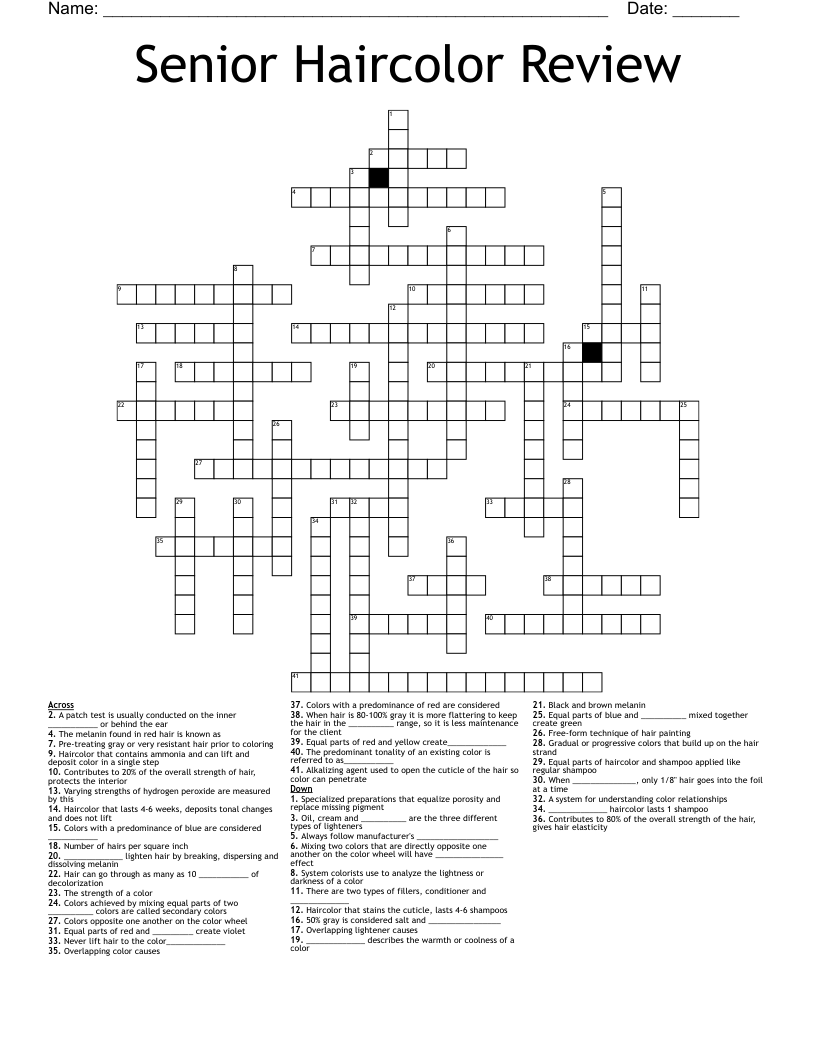 Senior Haircolor Review Crossword WordMint