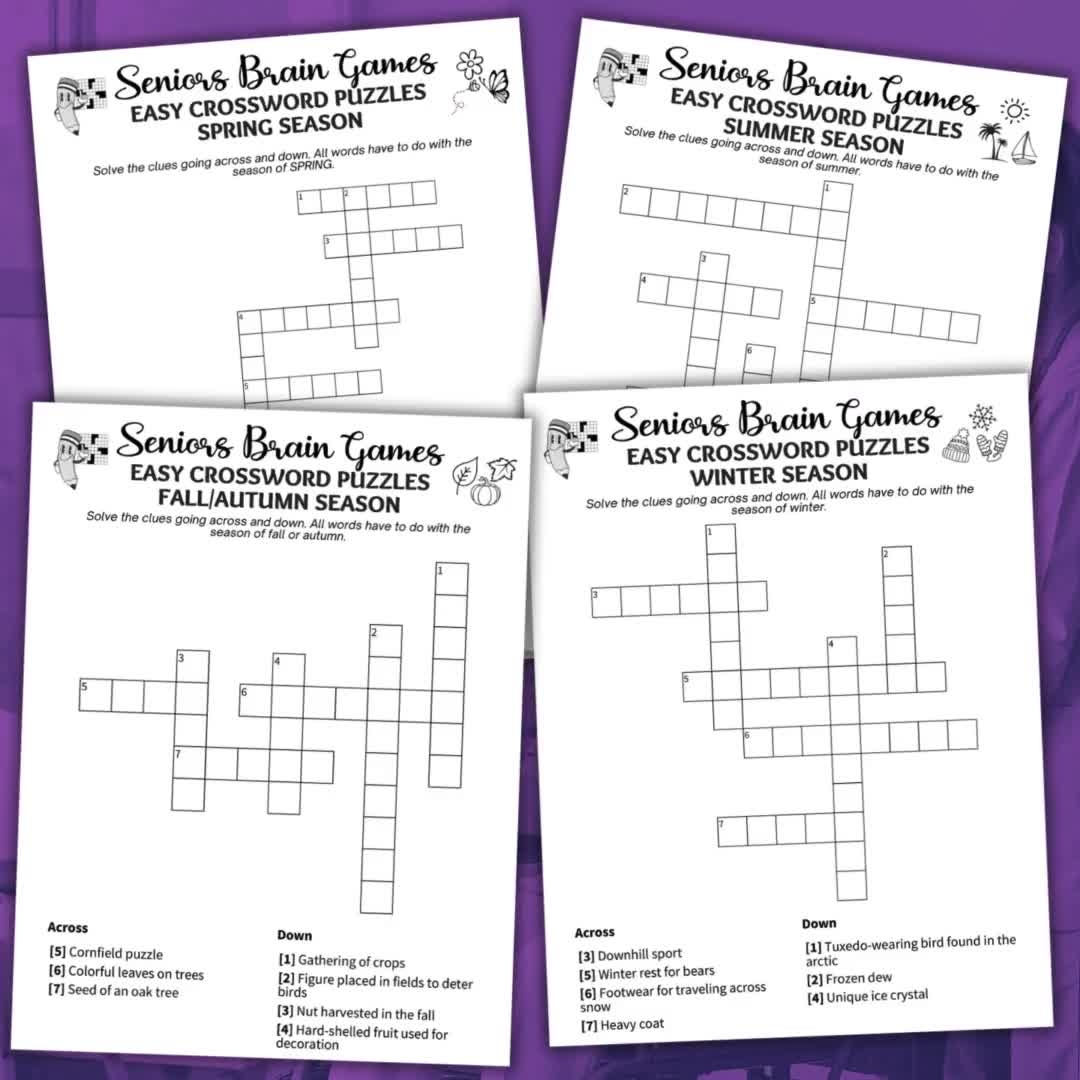 Seniors Easy Crossword Puzzles Puzzles For Seniors Dementia Activities Memory Care Games Brain Games Dementia Games Seasons