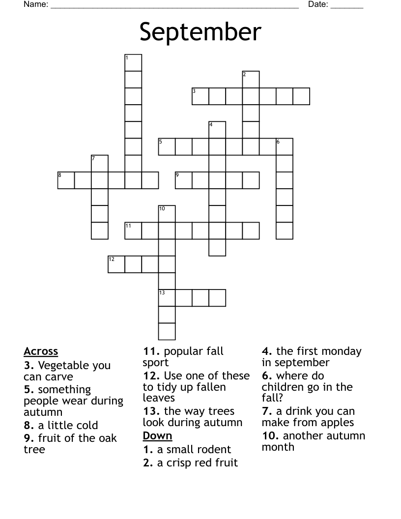 September Crossword WordMint
