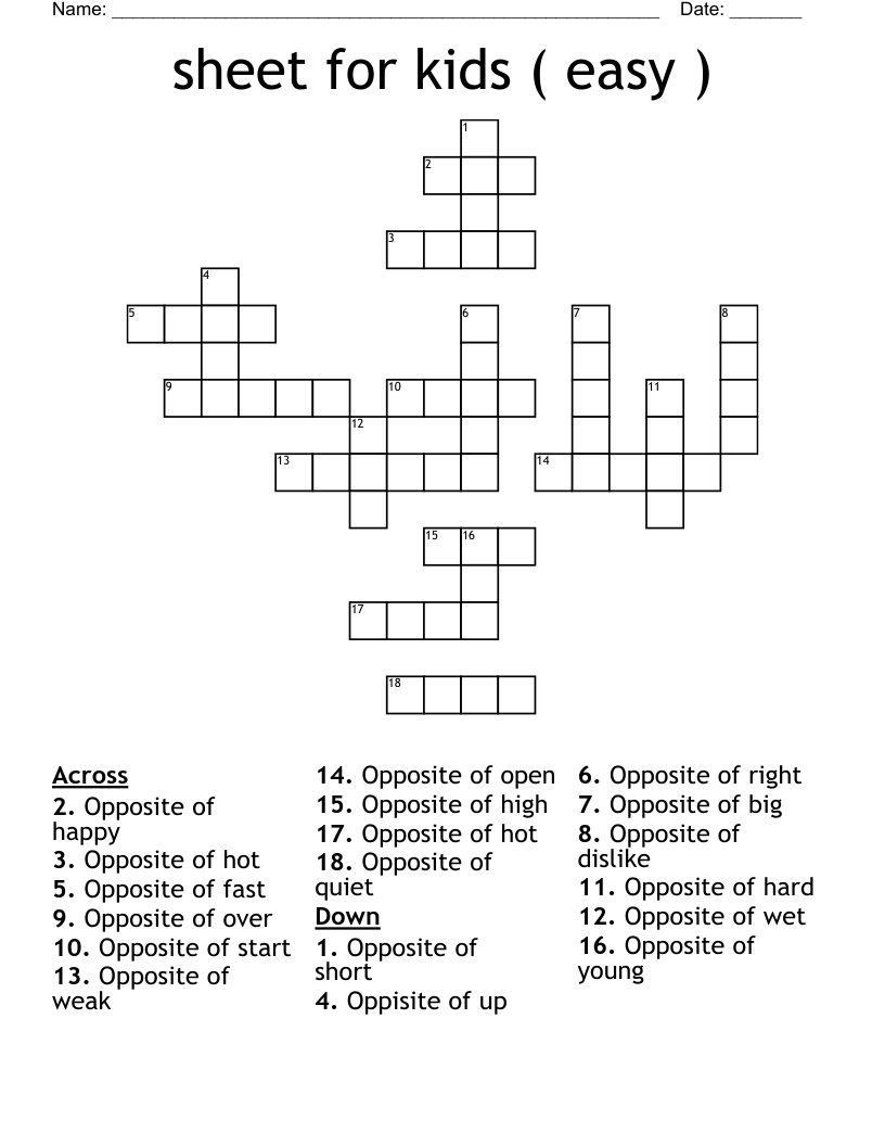 Sheet For Kids Easy Crossword WordMint