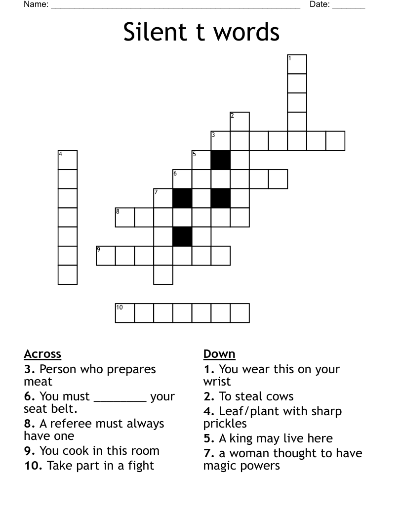 Silent T Words Crossword WordMint