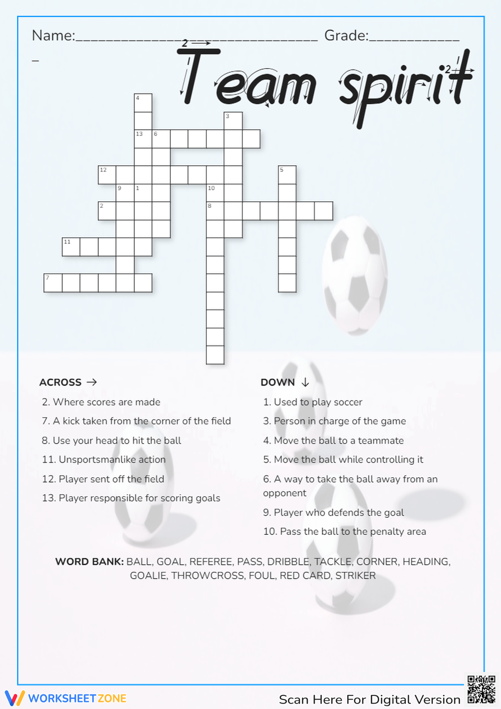 Soccer Crossword Puzzle Worksheets U0026 Printable