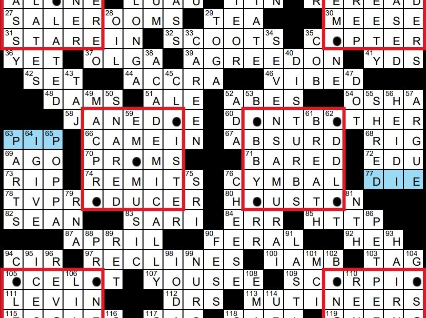 Solution To Evan Birnholz s April 2 Crossword On A Roll The Washington Post