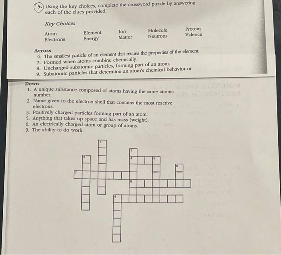 Solved 5 Using The Key Choices Complete The Crossword Puzzle By 1 Answer Transtutors