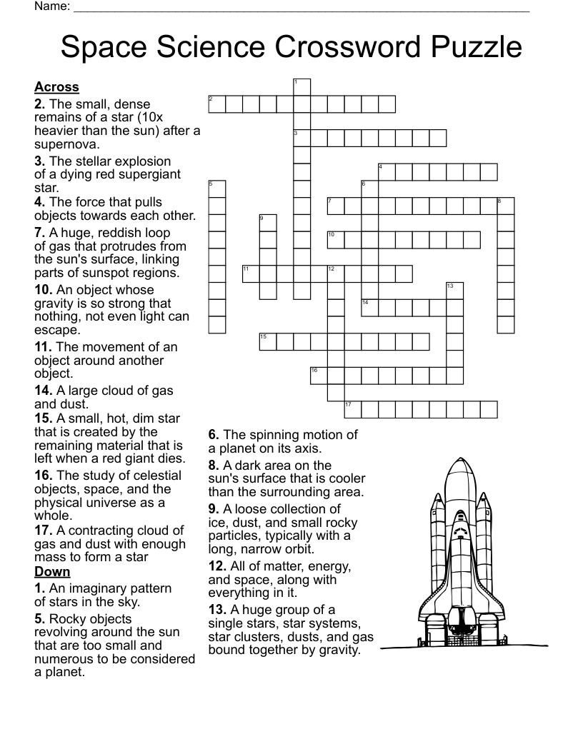 Space Science Crossword Puzzle WordMint