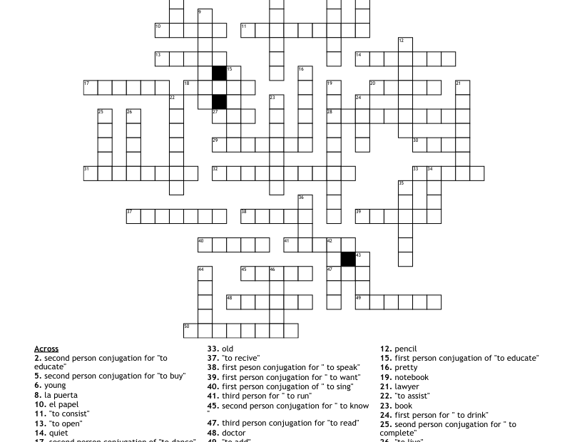 Spanish Crossword Puzzle WordMint