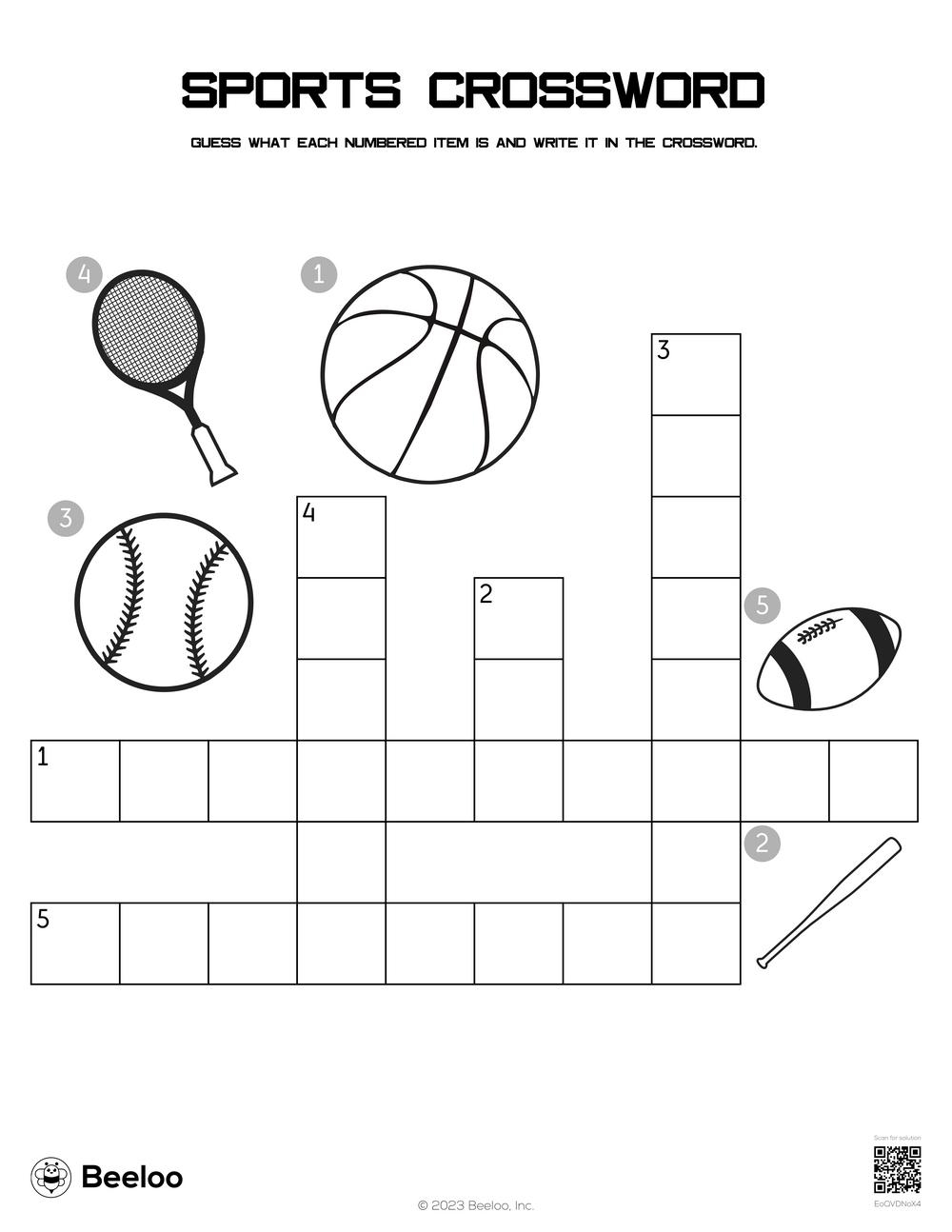 Sports Crossword Beeloo Printable Crafts And Activities For Kids