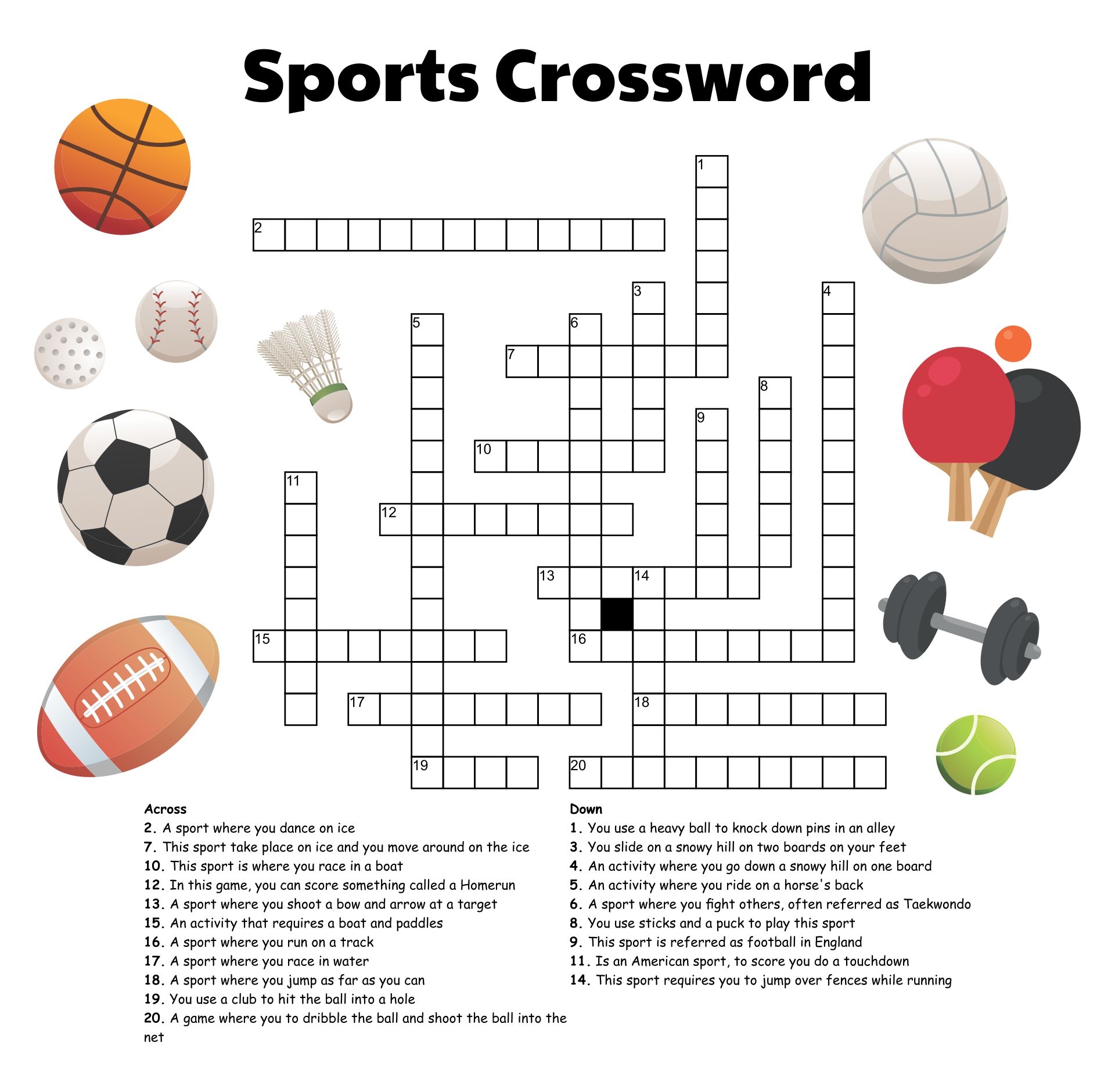 Sports Crossword Puzzle Free Printable Worksheets Library