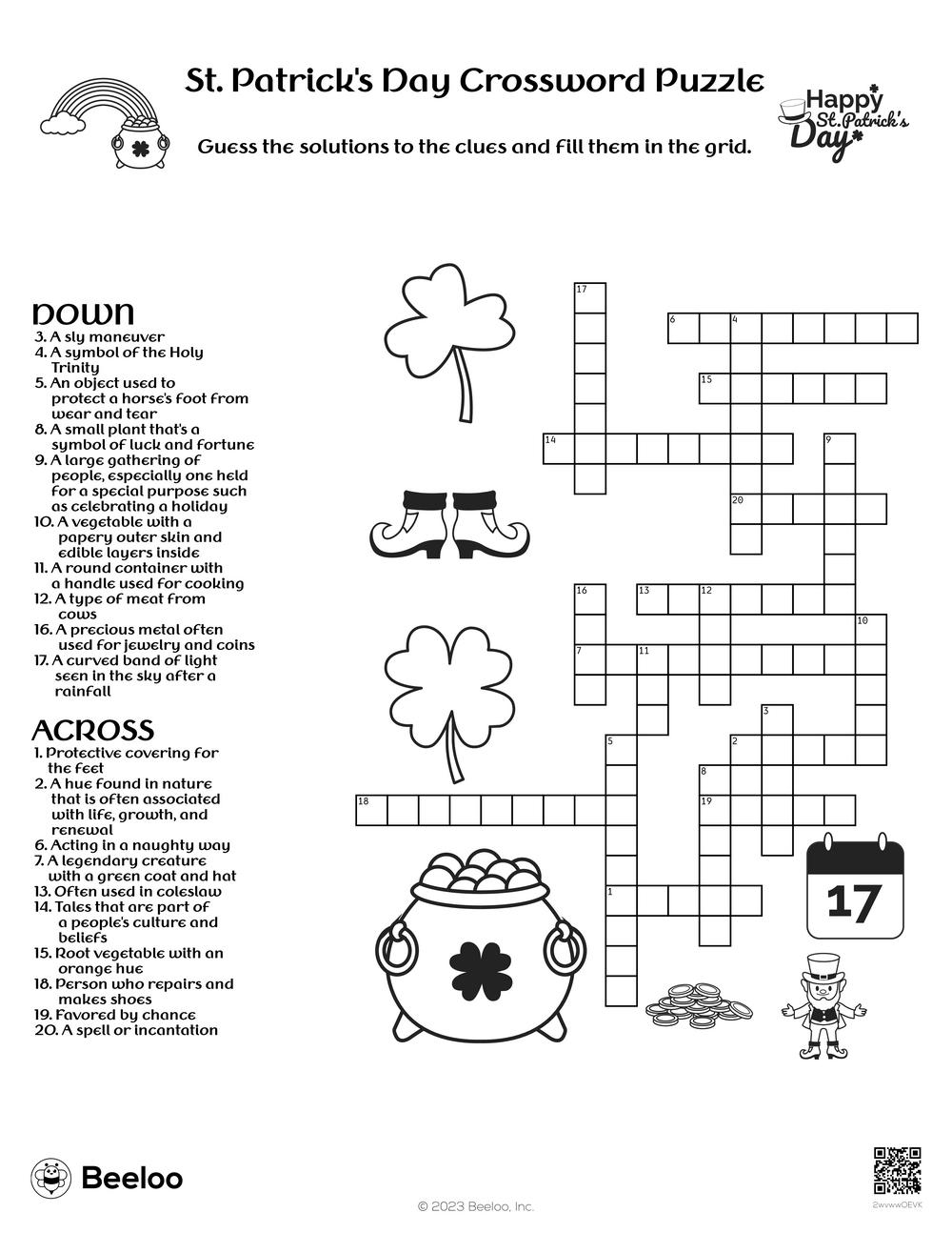 St Patrick s Day themed Crossword Puzzles Beeloo Printable Crafts And Activities For Kids