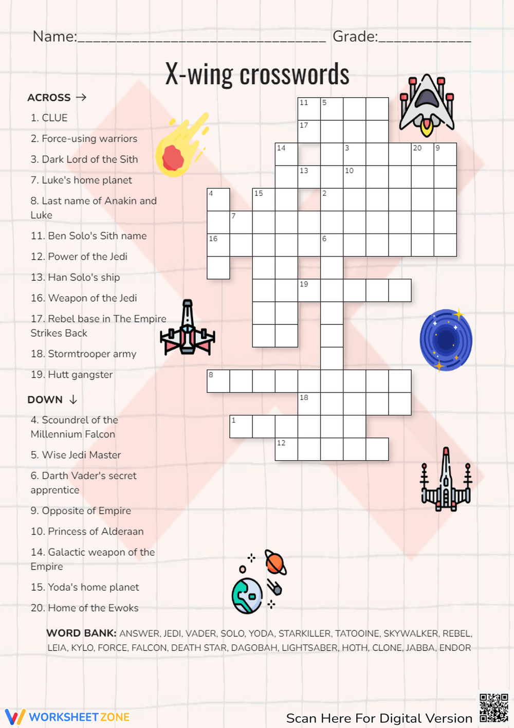 Star Wars Crossword Puzzle Worksheets U0026 Printable