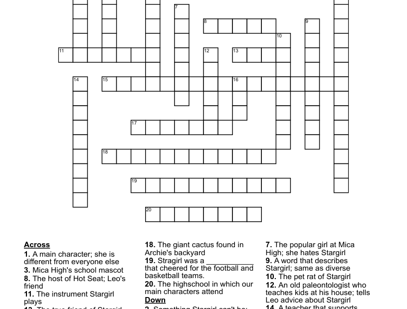 Stargirl Crossword Puzzle WordMint