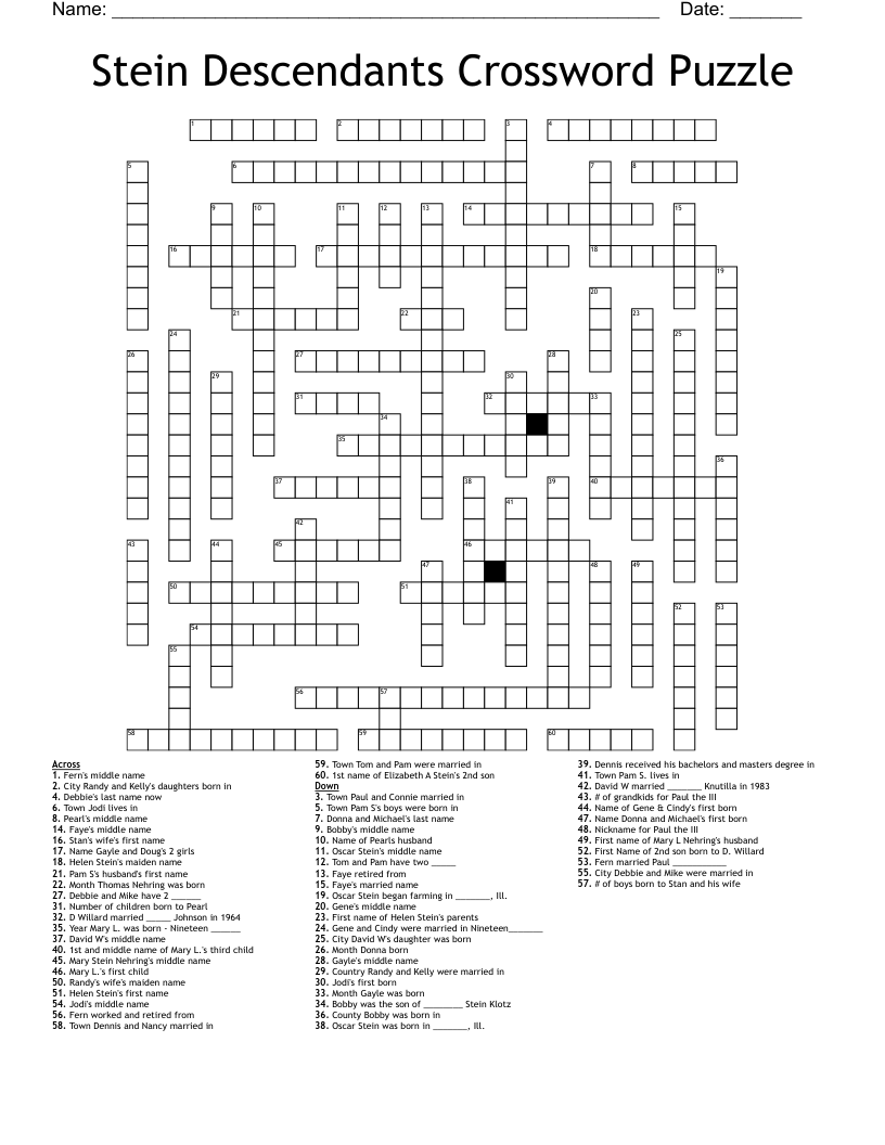 Stein Descendants Crossword Puzzle WordMint